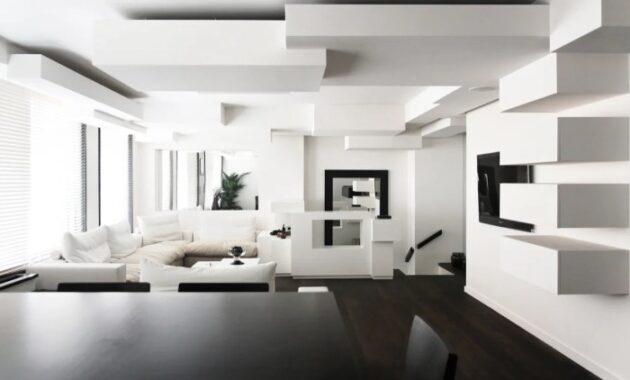 Interior white loft house modern interiors sofa inside space tamizo architects living walls minimalist blank shaped decoration monochrome shape huge